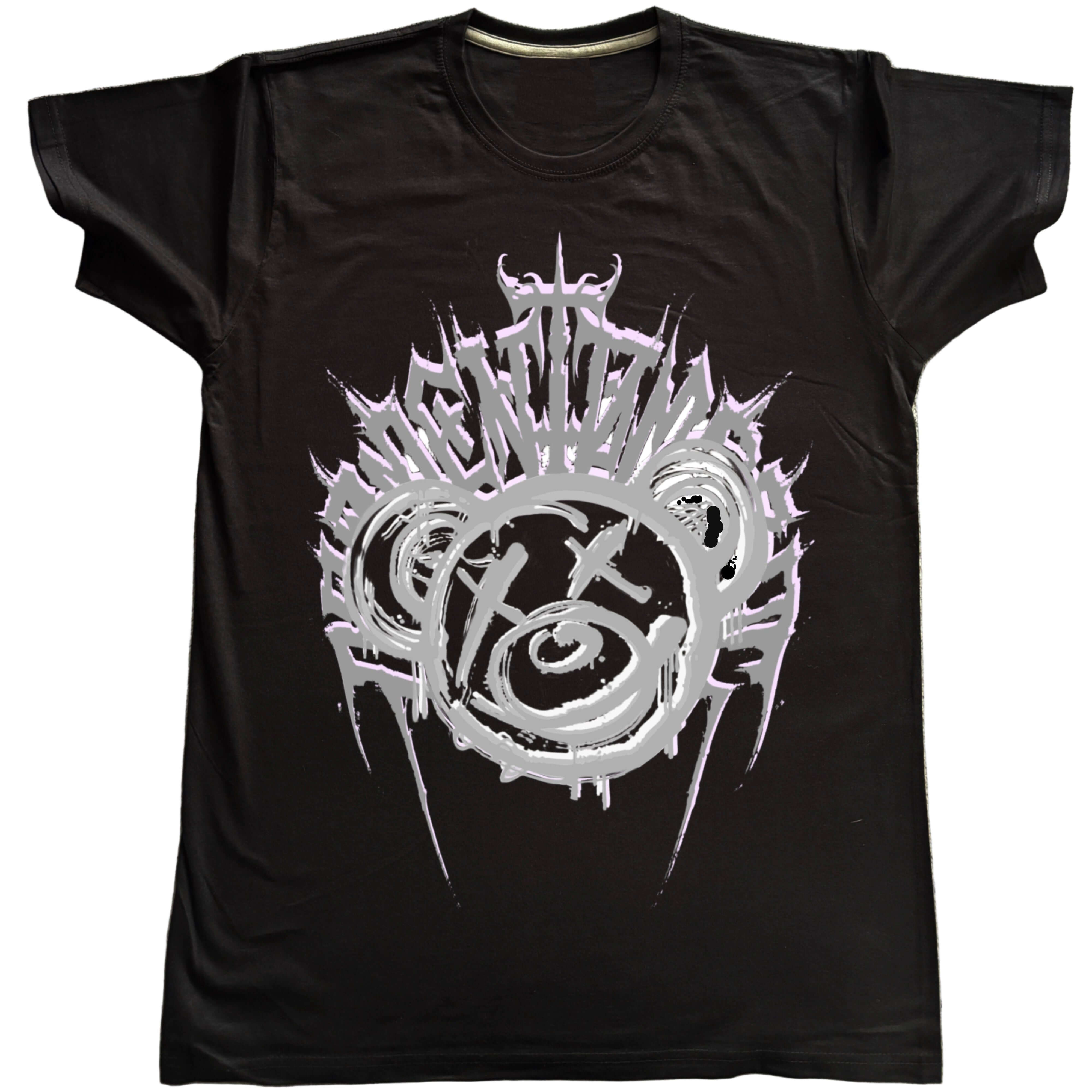 Тениска Лошия Бял Мечок с уникален графичен дизайн на черен фон.