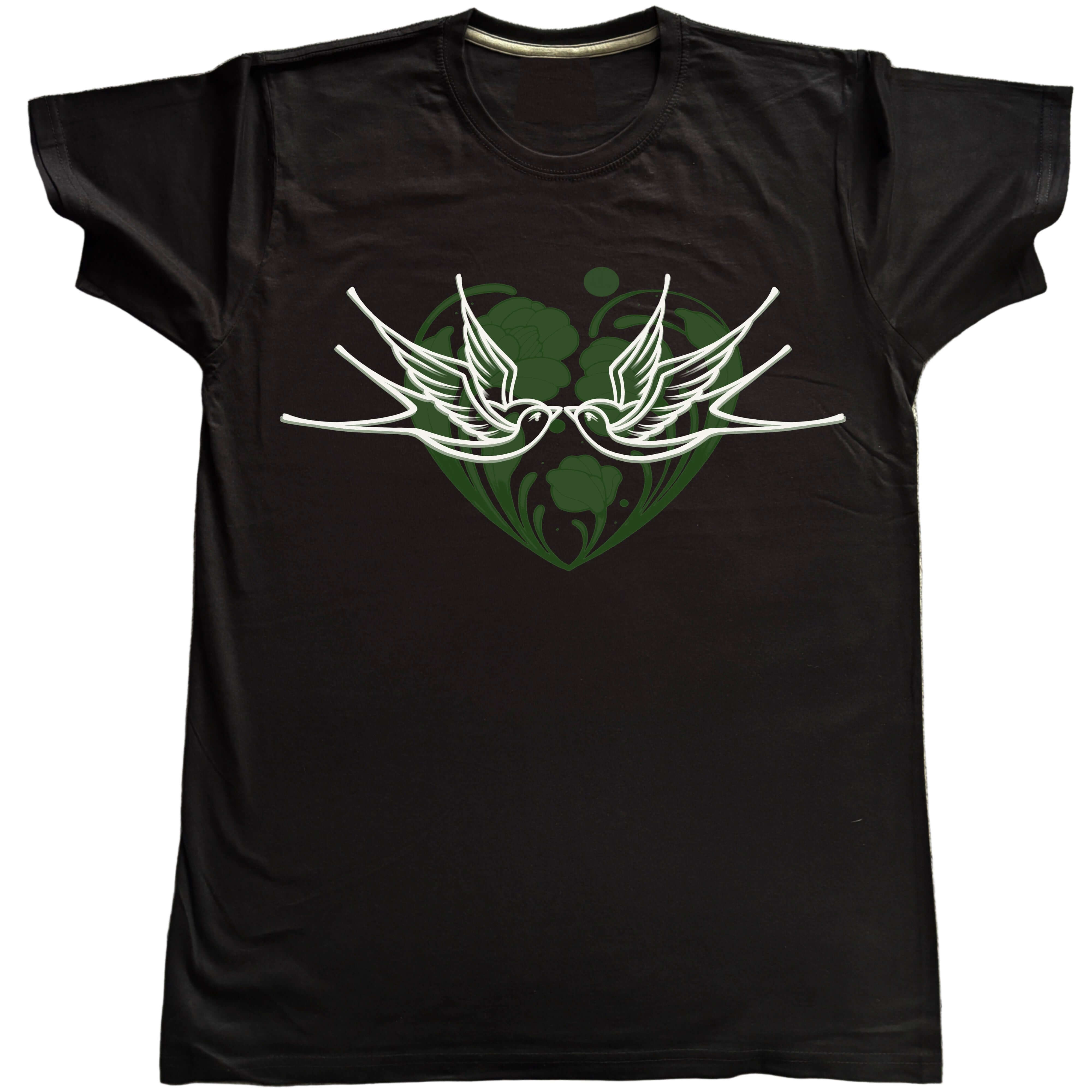 Тениска Двойка Щастие с лястовици и зелено сърце в модерен дизайн