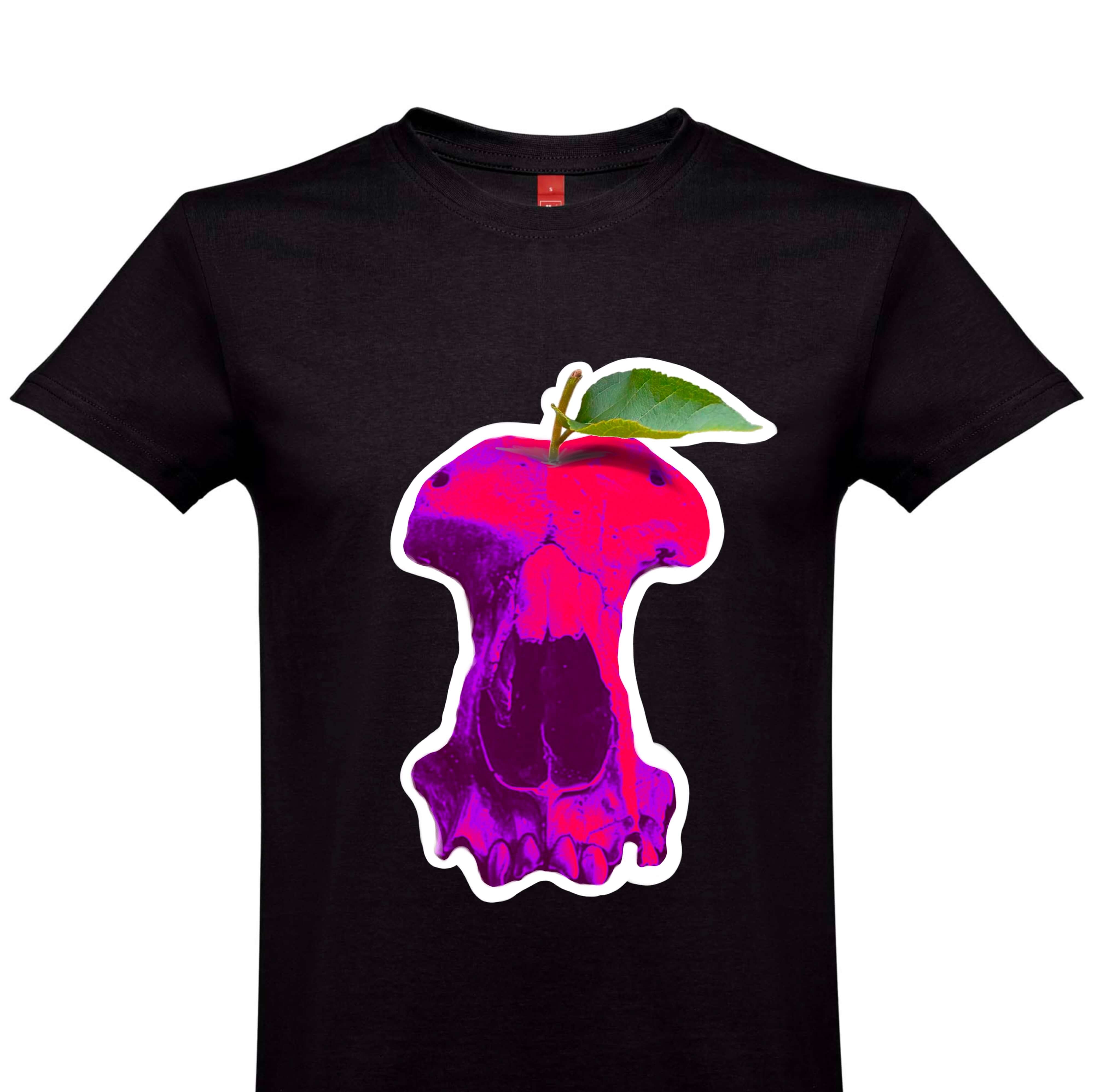 Черна Унисекс Тениска Плюшен Skull Apple 100% Еко Памук - Black Unisex T-Shirt Plush Skull Apple 100% Eco Cotton