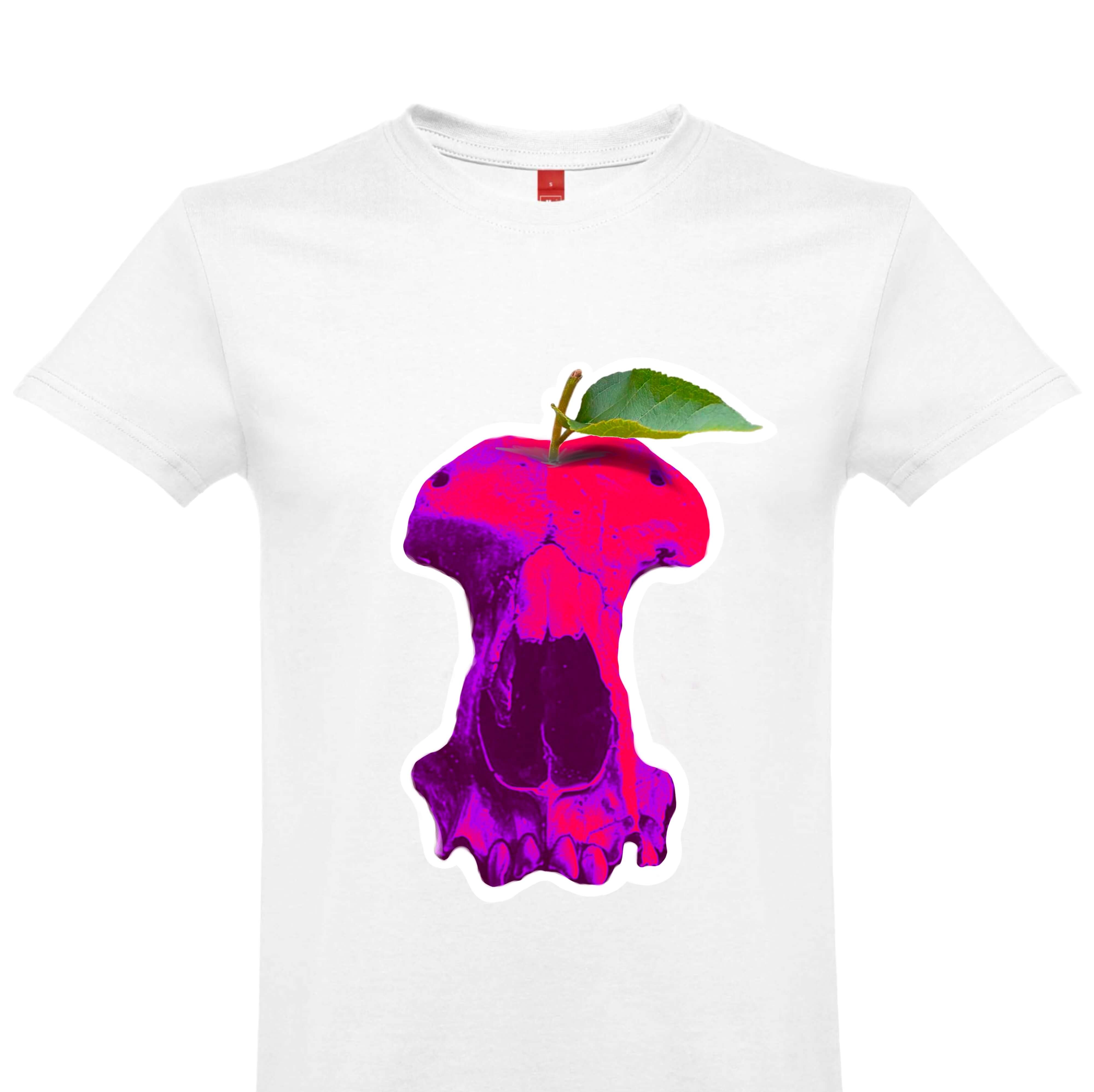 Бяла Унисекс Тениска Плюшен Skull Apple 100% Еко Памук - White Unisex T-Shirt Plush Skull Apple 100% Eco Cotton