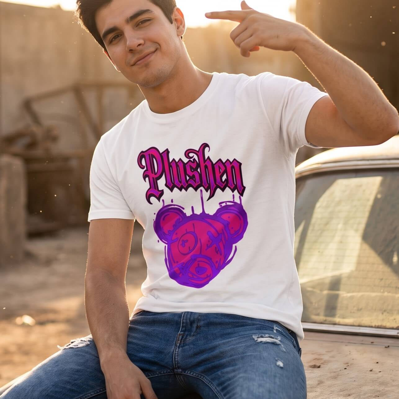 Plushen Stample white t-shirt maniaq stamp printscreening