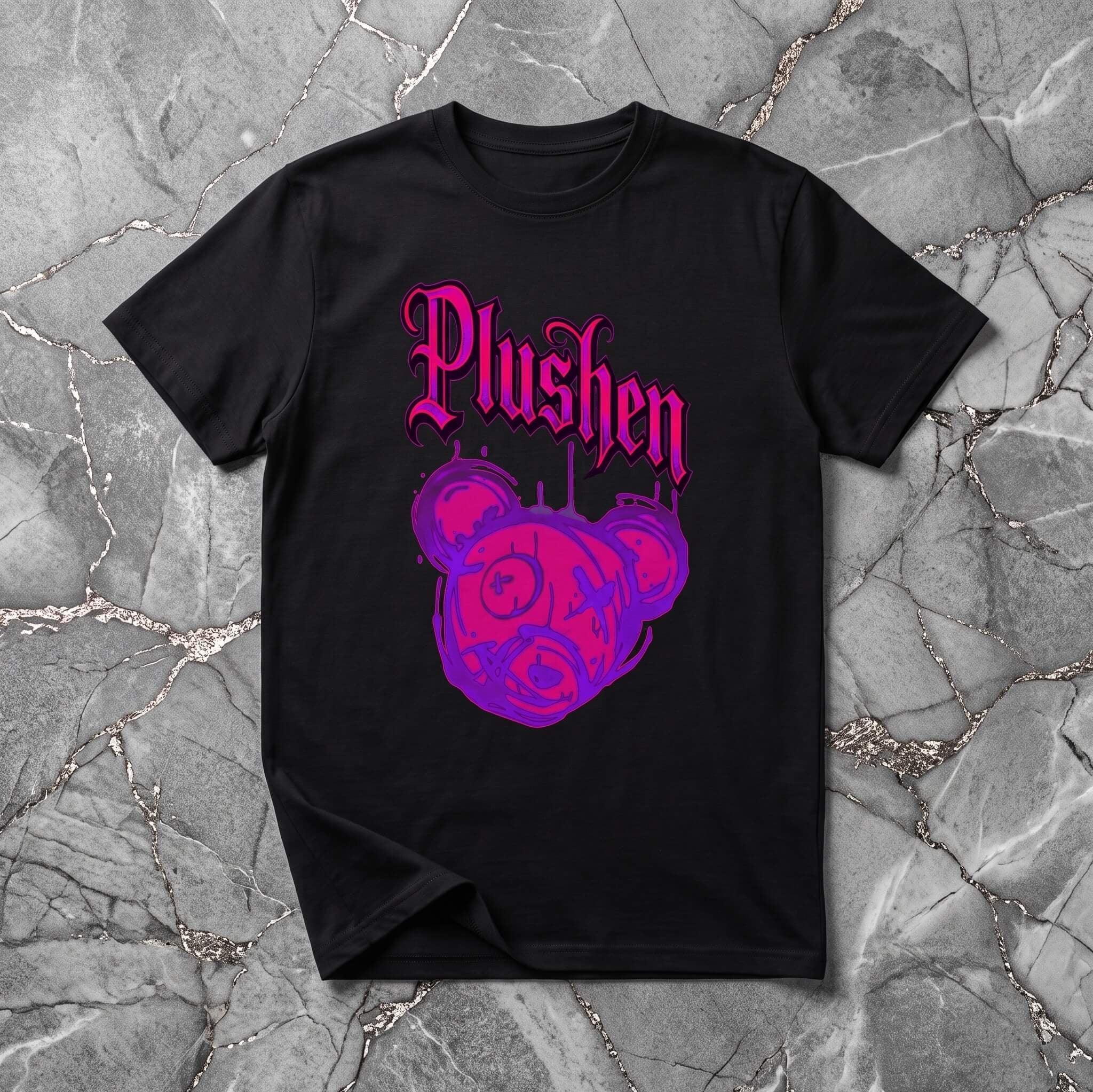 Черна Унисекс Премиум Тениски Bad Plushen Bear 100% Еко Памук Сито Печат Black Unisex Premium T-Shirt Plushen 100% Eco Cotton Screen Print