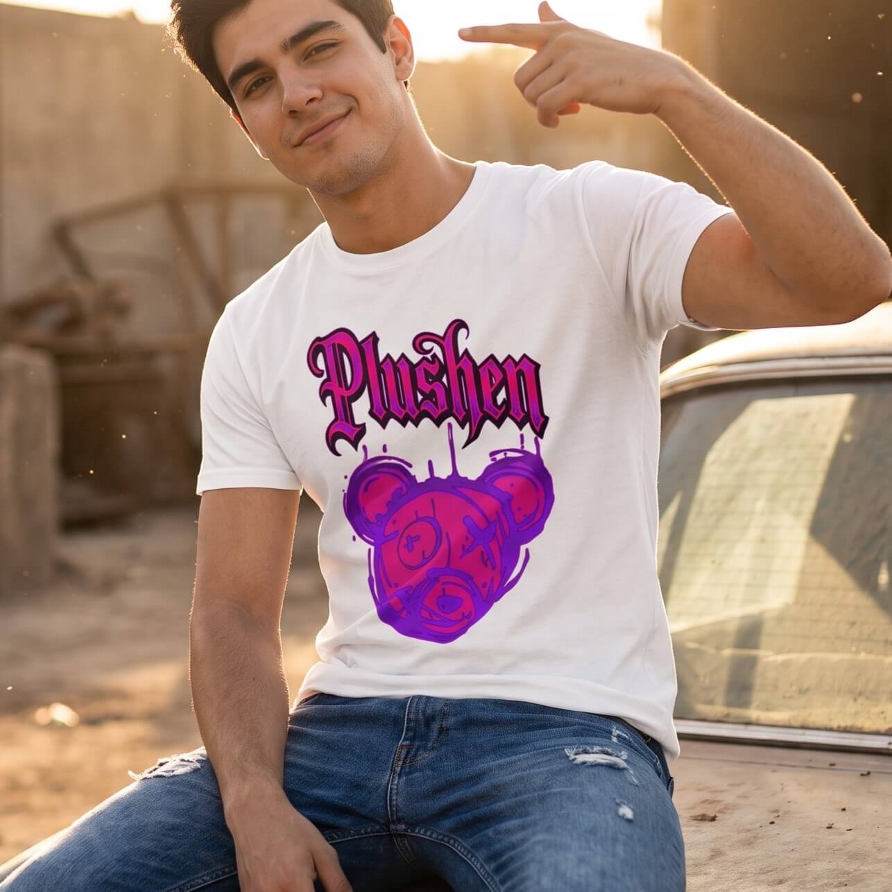 Plushen Stample white t-shirt maniaq stamp printscreening 