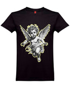 Черна Унисекс Премиум Тениска Plushen 100% Еко Памук Сито Печат Ангел Black Unisex Premium T-Shirt Plushen 100% Eco Cotton Screen Print Angel