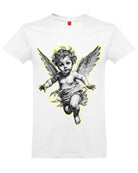 Бяла Унисекс Премиум Тениска Plushen 100% Еко Памук Сито Печат Ангел White Unisex Premium T-Shirt Plushen 100% Eco Cotton Screen Print Angel