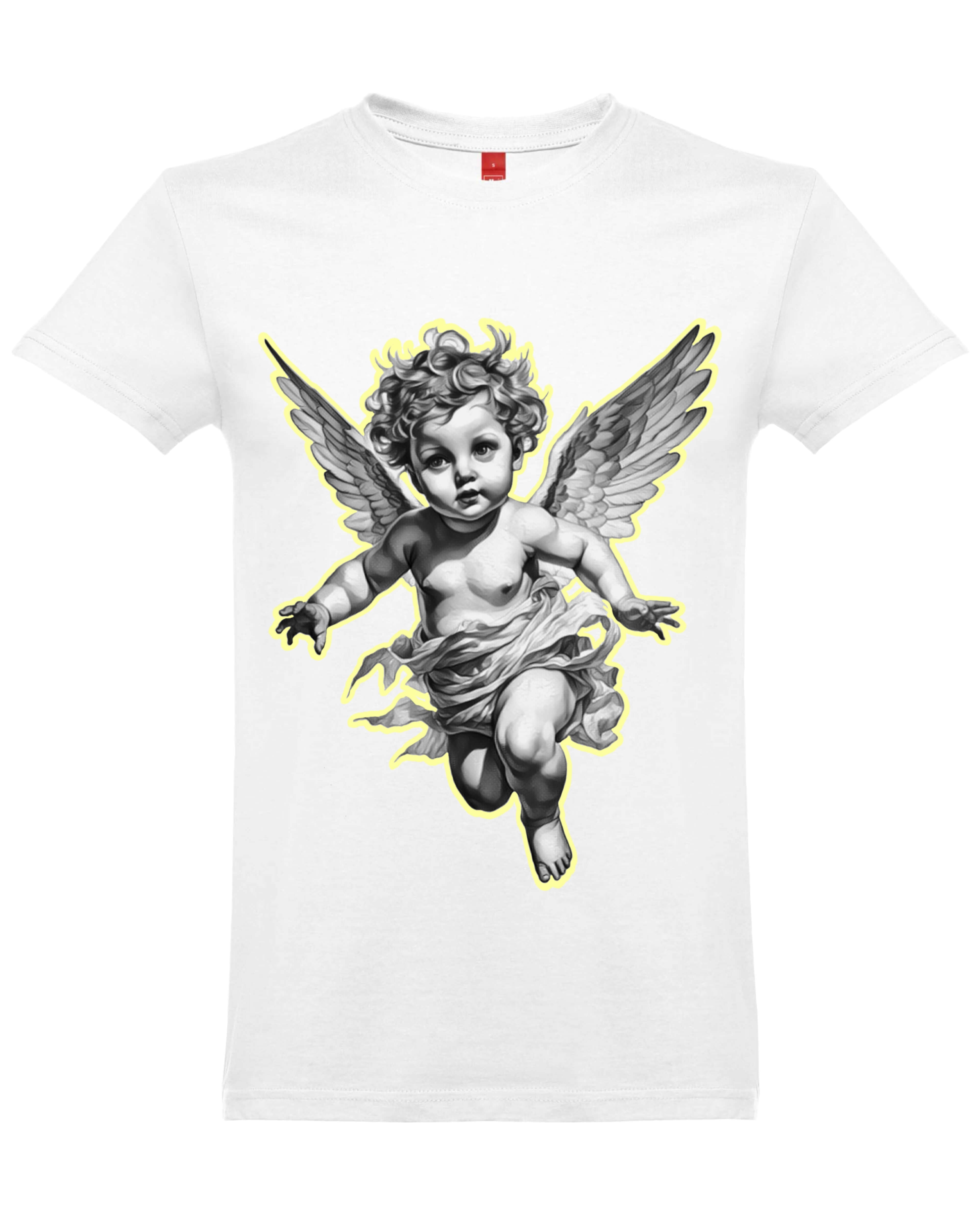 Бяла Унисекс Премиум Тениска Plushen 100% Еко Памук Сито Печат Ангел White Unisex Premium T-Shirt Plushen 100% Eco Cotton Screen Print Angel