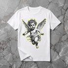 Бяла Унисекс Премиум Тениска Plushen 100% Еко Памук Сито Печат Ангел White Unisex Premium T-Shirt Plushen 100% Eco Cotton Screen Print Angel
