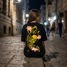 Черна Oversize Унисекс Тениска плюшен премиум голд еко памук щампа сито печат череп змия промоция Koi Fish Hannya Black Unisex T-shirt Premium Gold Plushen