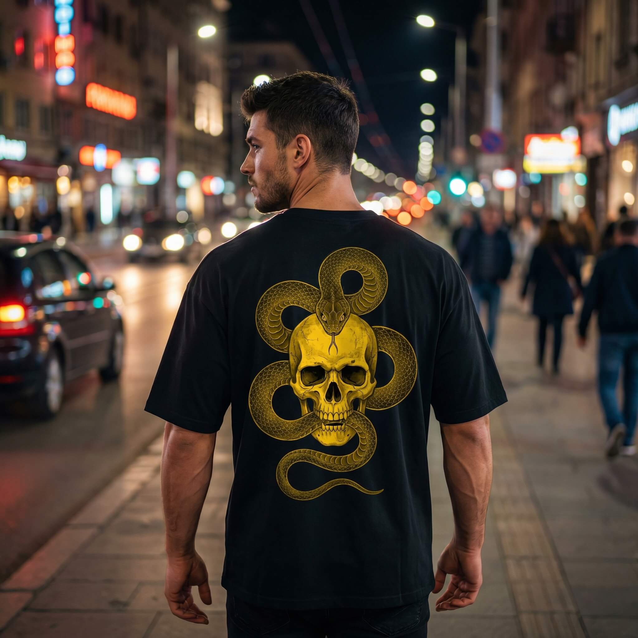 Тениска плюшен щампа сито печат череп змия премиум голд еко памук промоция Skull Snake Premium Gold Plushen