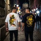 Oversize Унисекс Тениска плюшен премиум голд еко памук щампа сито печат череп змия промоция Koi Fish Hannya Black Unisex T-shirt Premium Gold Plushen Bundle