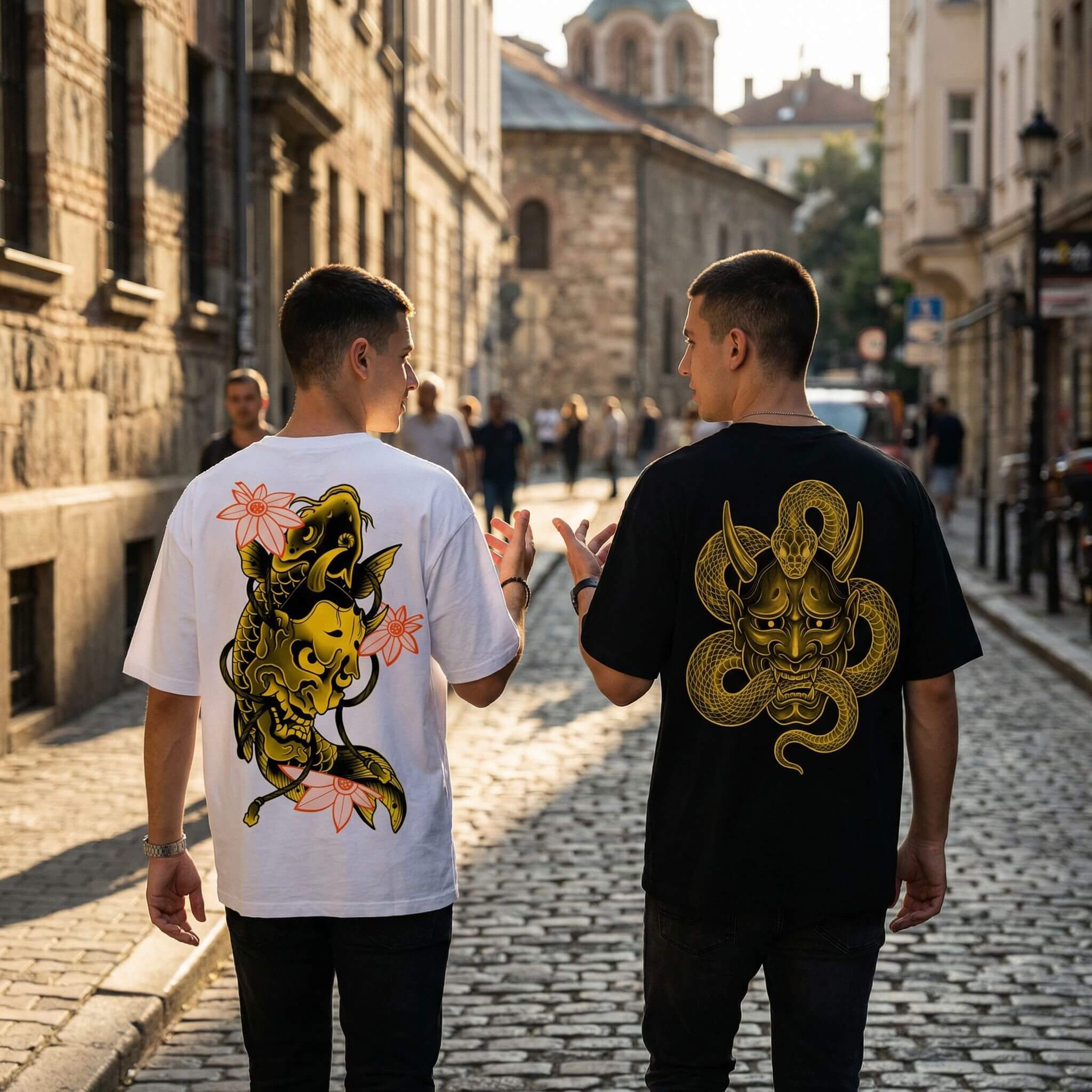 Тениска плюшен премиум голд еко памук промоция Koi Fish Hannya