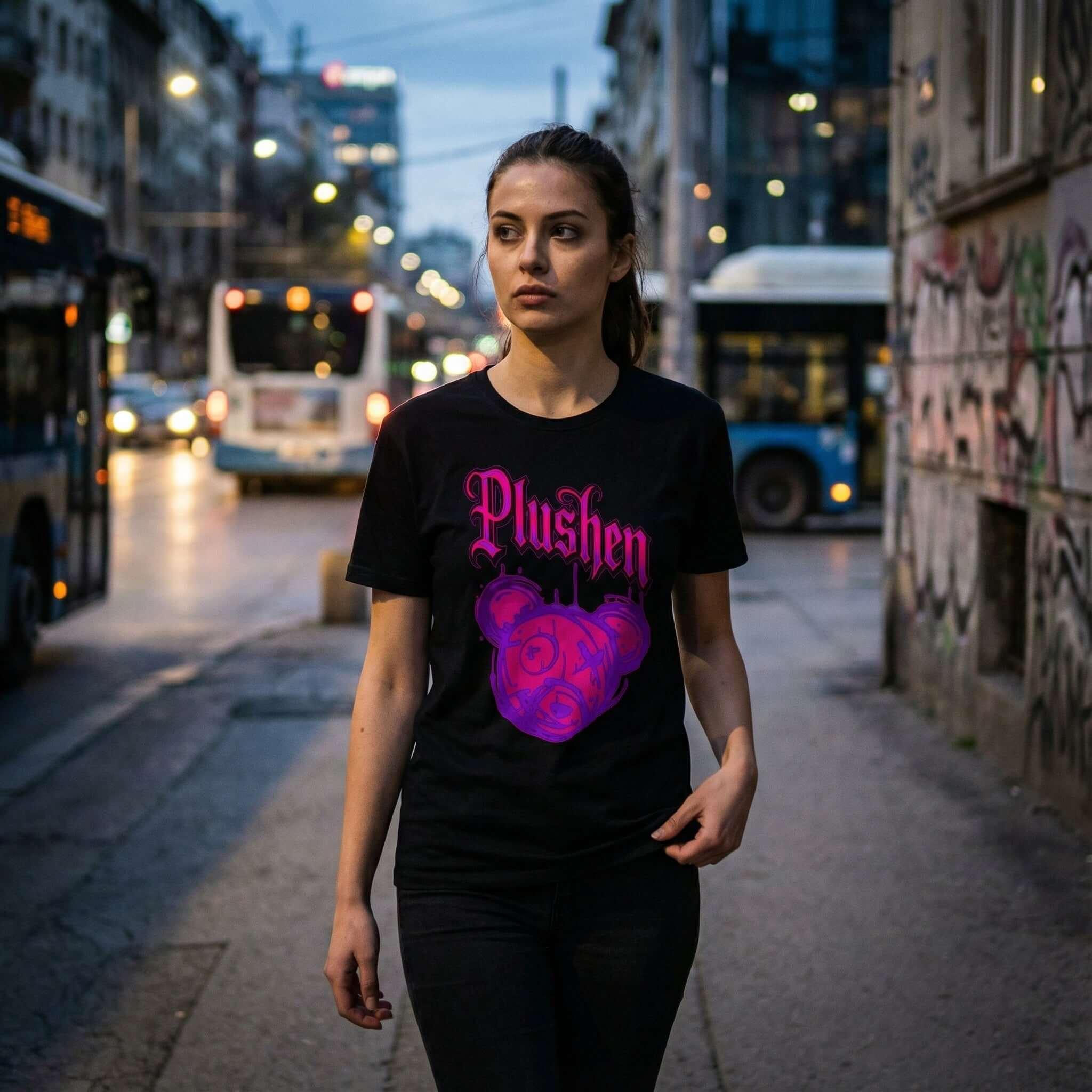 Черна Унисекс Тениска BAD Plushen Bear - Plushen - Plushen - Back in Stock, Колекция 2026 - 22.00