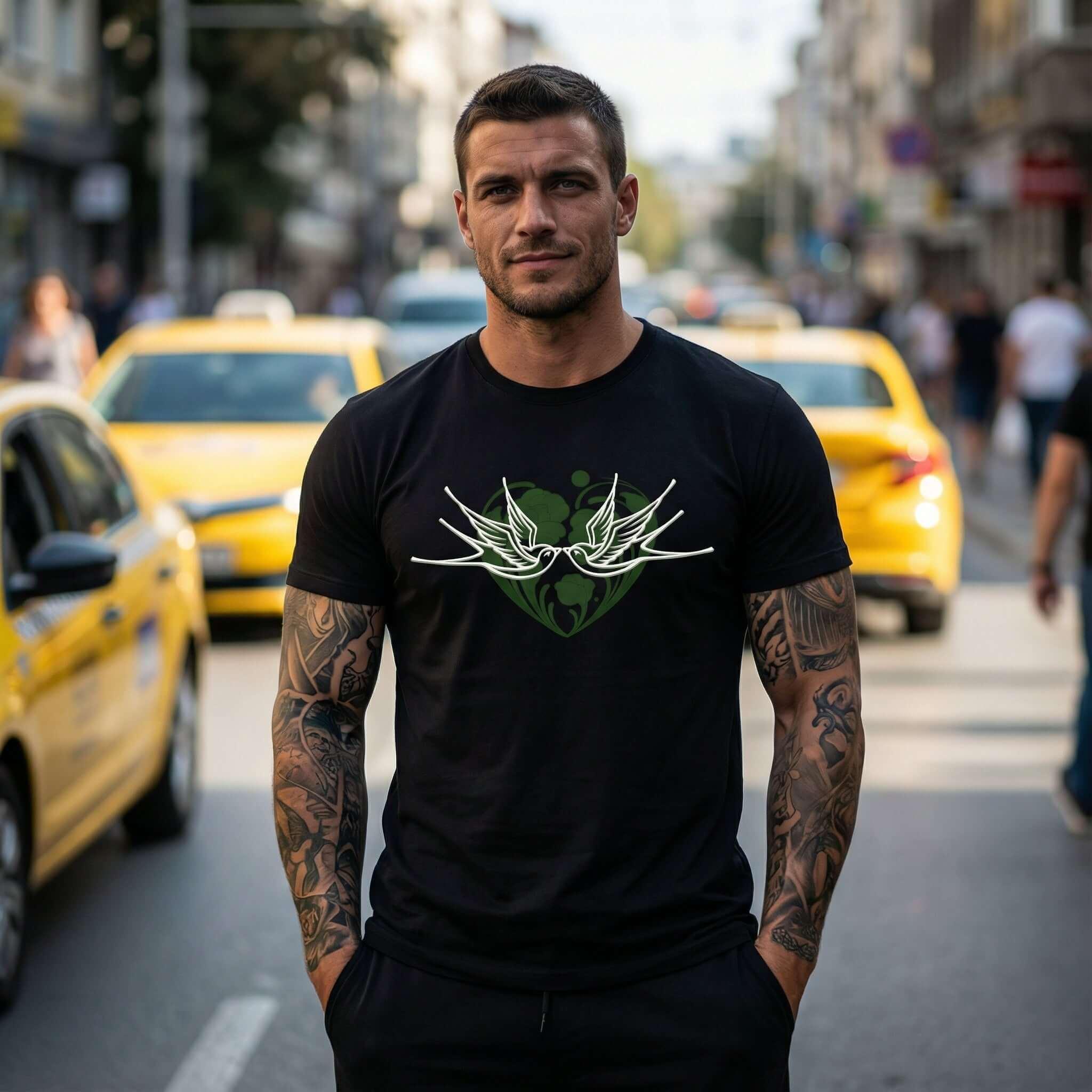 Black Unisex Premium T-Shirt Plush Happiness Swallows 100% Eco Cotton
Черна Унисекс Премиум Тениска Плюшен Щастие Лястовици 100% Еко Памук